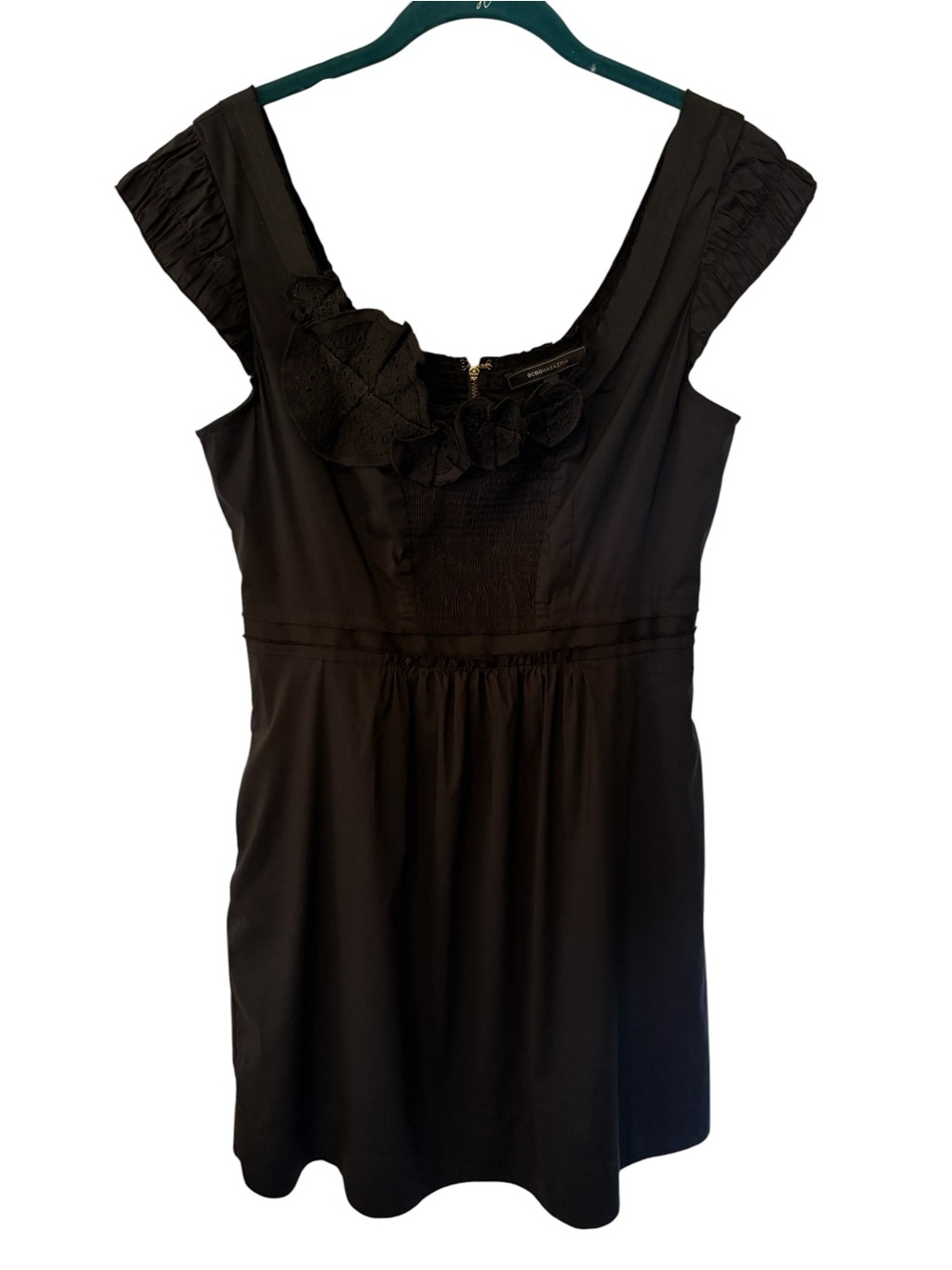 BCBGMaxAzria Women’s Black Sleeveless Dress with Subtle Ruffle Trim